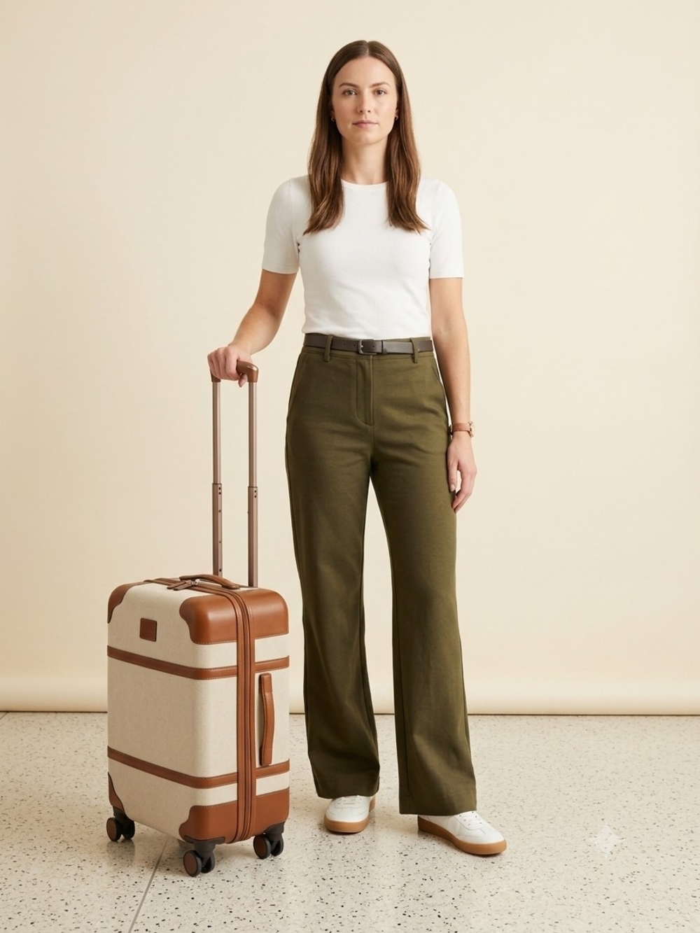 Quince Olive Green Stretch Ponte Work Travel Wide Leg Trousers Capsule Size S